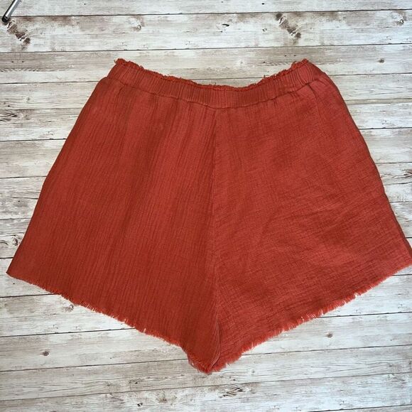 NWT BlankNYC Women’s Red Orange Raw Hem Elastic Waist Chino Shorts Size Medium - Picture 9 of 15
